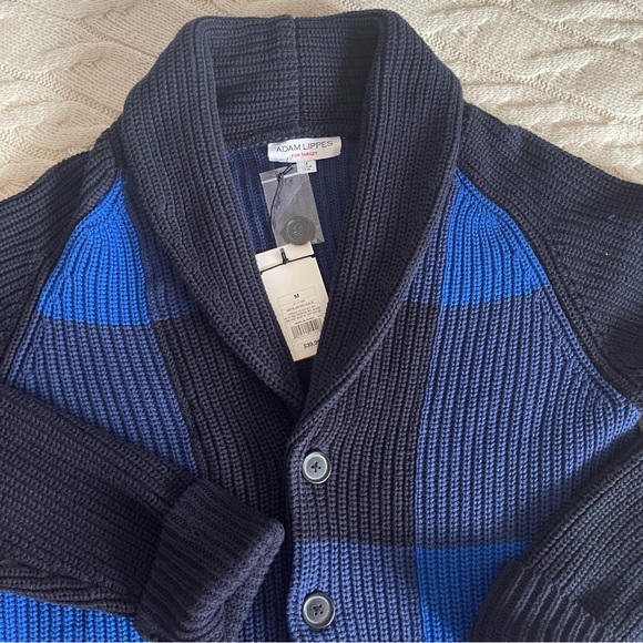 Adam Lippes Shawl Collar Plaid Cardigan in Blue Buffalo - Picture 3 of 10